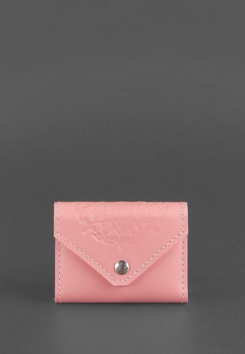 Женский кожаный кард-кейс 3.0 (Гармошка) Розовый с мандалой